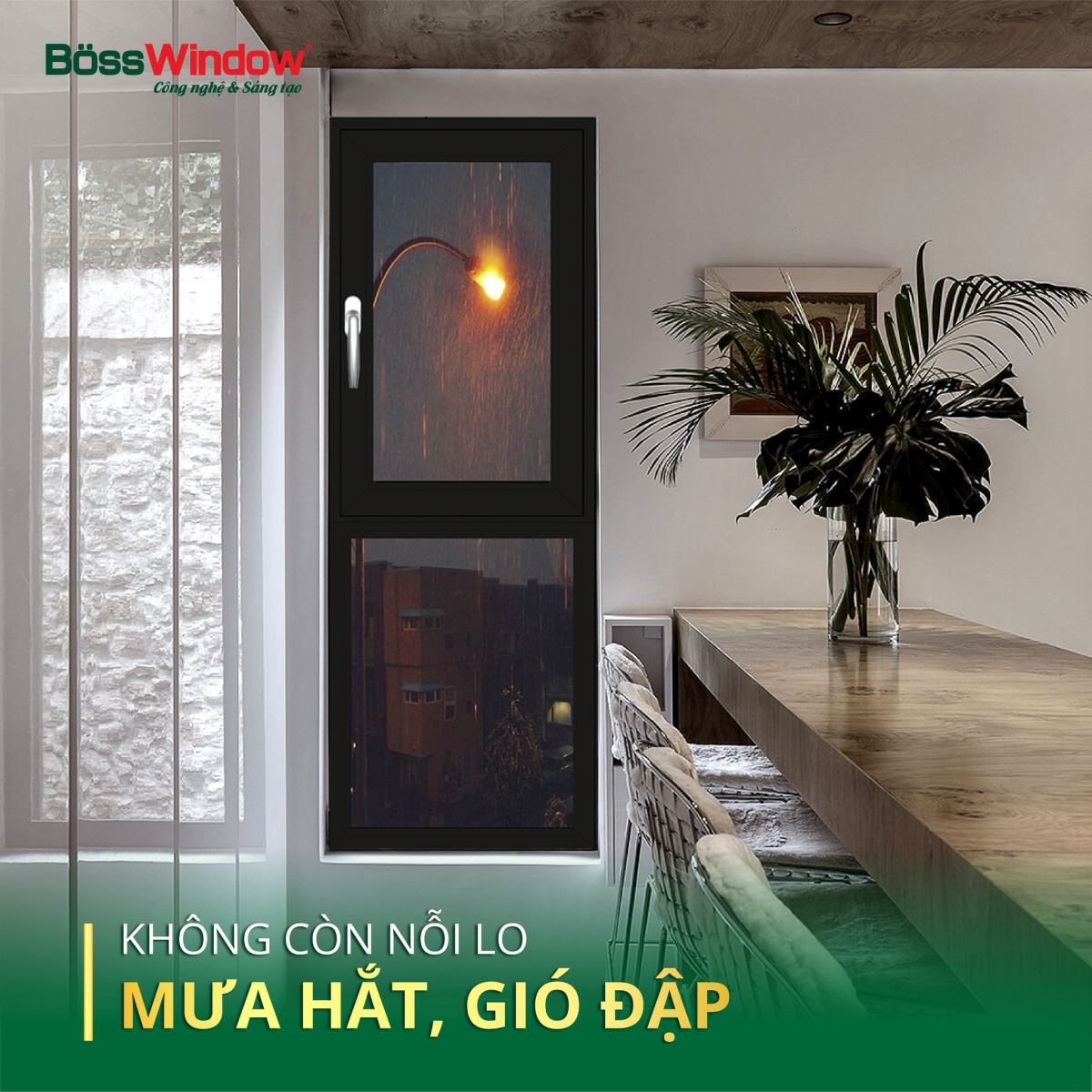 Mẫu cửa nhôm kính 1 cánh đẹp BossWindow mở quay