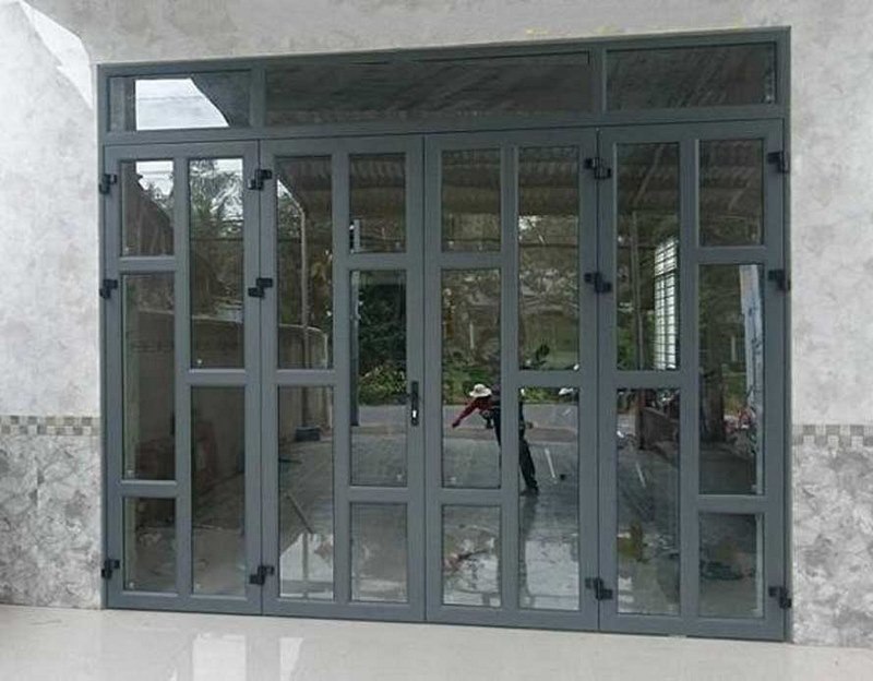 Mẫu cửa nhôm 4 cánh chia đố có ô thoáng