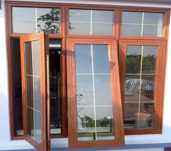 Mẫu cửa sổ nhôm giả gỗ 3 cánh mở hất