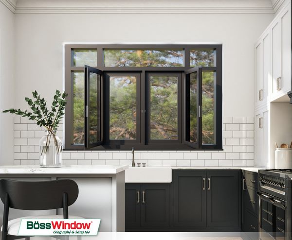 Mẫu cửa sổ nhôm kính đẹp 4 cánh mở hất