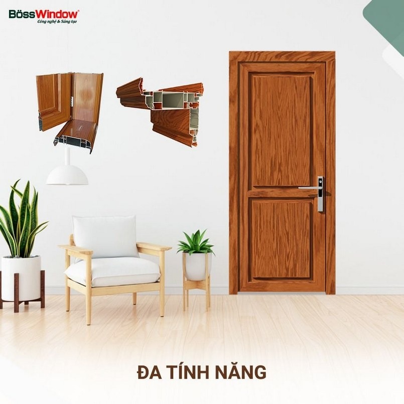 Mẫu cửa nhôm vân gỗ đẹp 1 cánh BossWindow