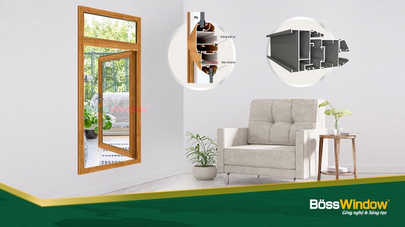 Mẫu cửa sổ nhôm giả gỗ 2 cánh BossWindow đẹp