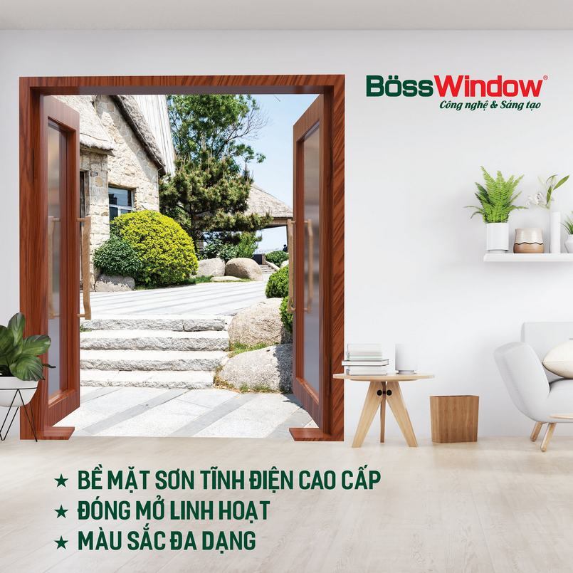 Mẫu cửa nhôm vân gỗ 2 cánh màu sắc đa dạng