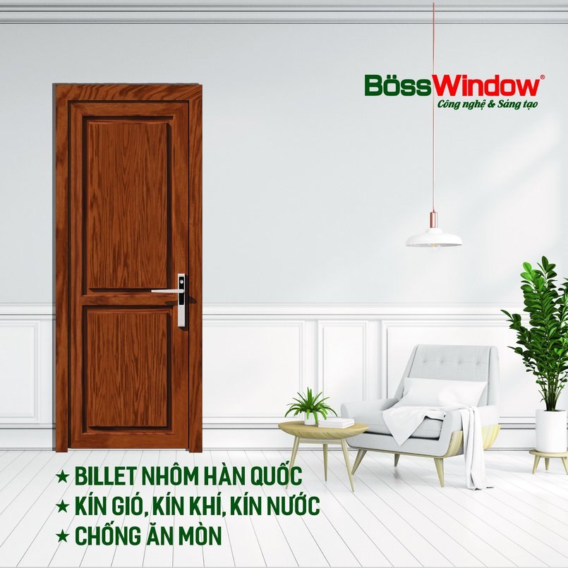 Mẫu cửa nhôm vân gỗ đẹp 1 cánh BossWindow