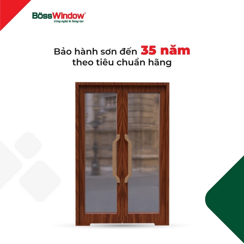 Mãu cửa nhôm vân gỗ đẹp 2 cánh Bosswindow