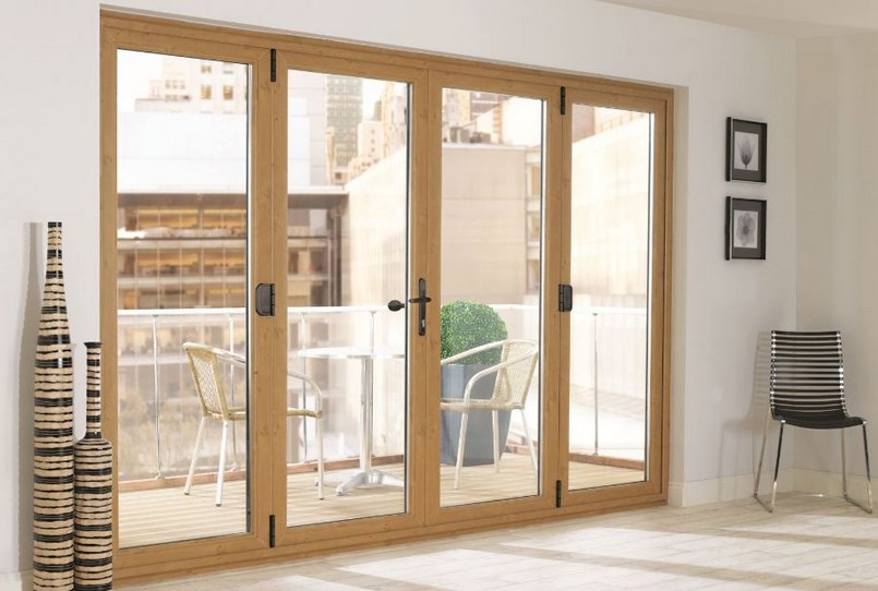 cửa nhôm giả gỗ 4 cánh